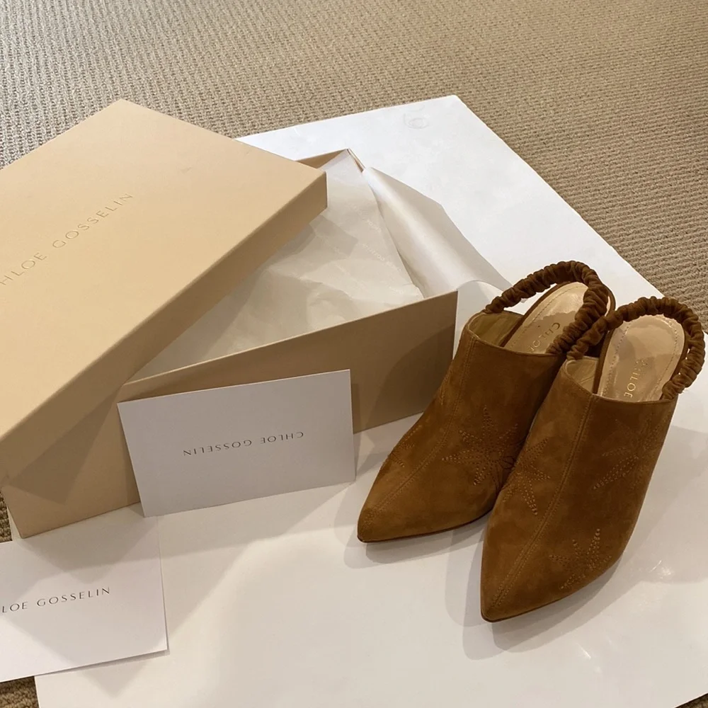 CHLOE GOSSELIN DIANE BACKLESS SUEDE CHUNKY HEELED BOOT LIKE SHOE - Picture 11 of 16